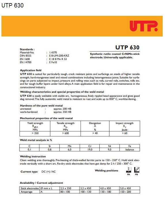 原裝進(jìn)口德國UTP630焊條  UTP630電焊條