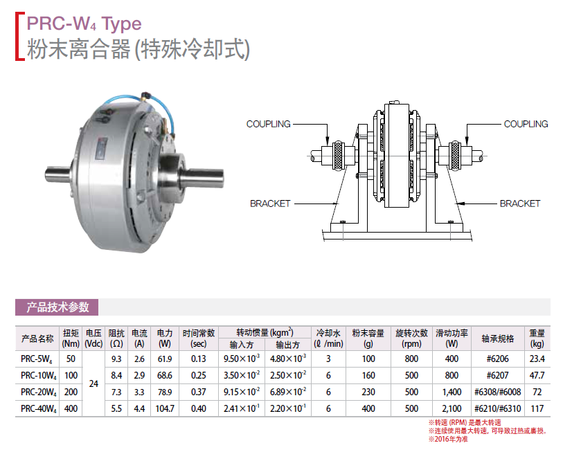 保羅磁粉離合器：PRC-5W4 PRC-10W4 PRC-20W4 P