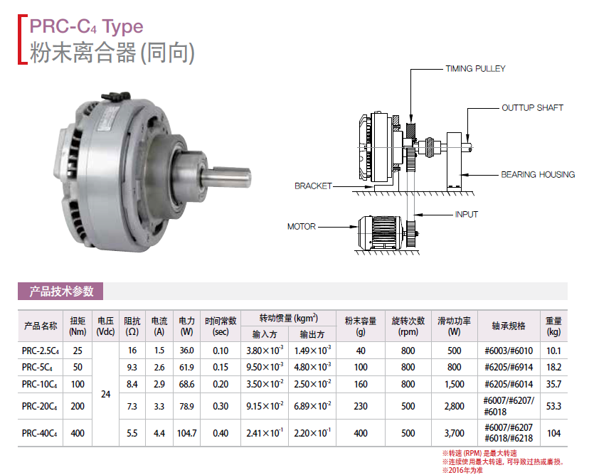 保羅磁粉離合器同方向-中空軸：PRC-2.5CI5 PRC-5CI5 PRC-1