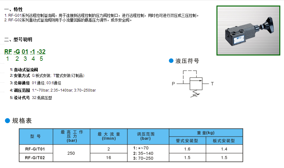 臺(tái)灣HP直動(dòng)式溢流閥RF-G03-1/2/3-32