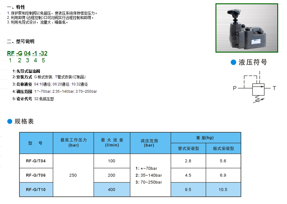 臺灣HP先導式溢流閥RF-G10-1/2/3-32