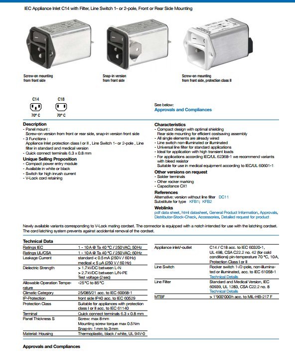 Schurter電源輸入模塊帶濾波器DC12.2102.001