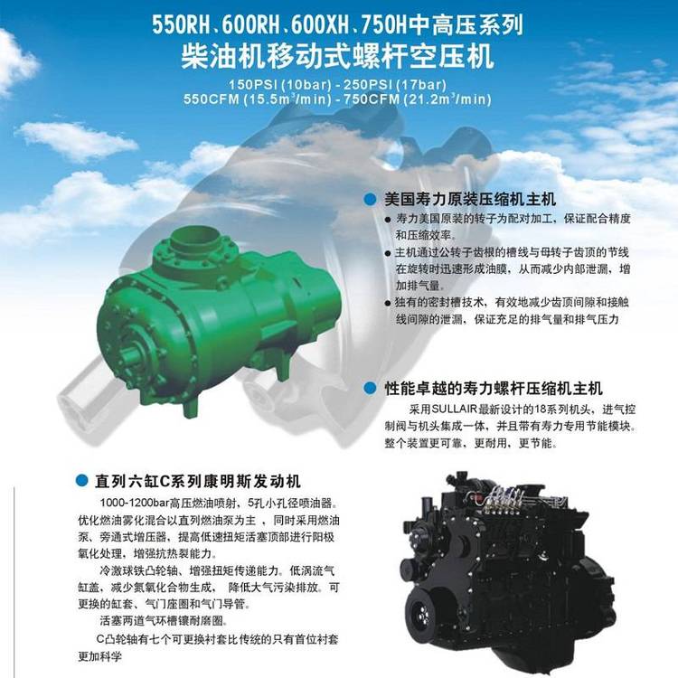 甘孜州水電站美國壽力660RH移動螺桿式空壓機