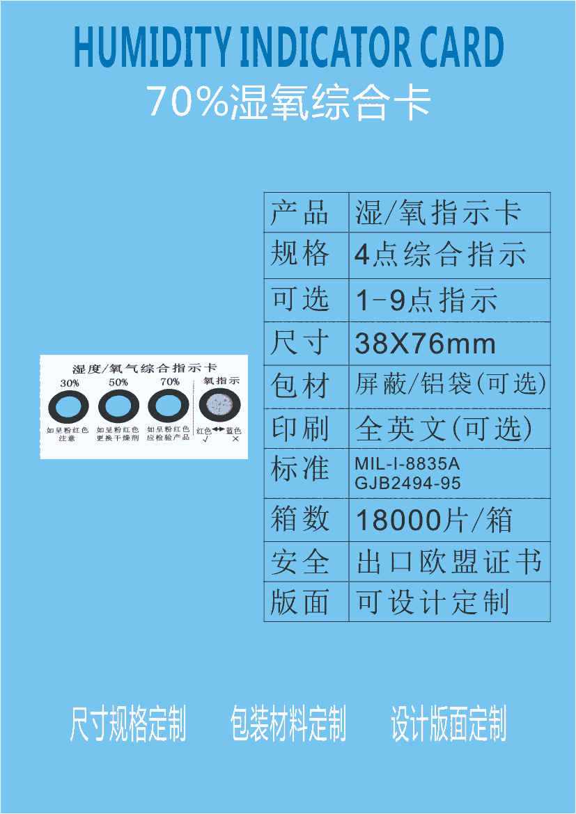 四點(diǎn)濕度氧氣含量綜合指示卡 航材氧指示卡 濕度指示卡符合國標(biāo)GJB2494-95