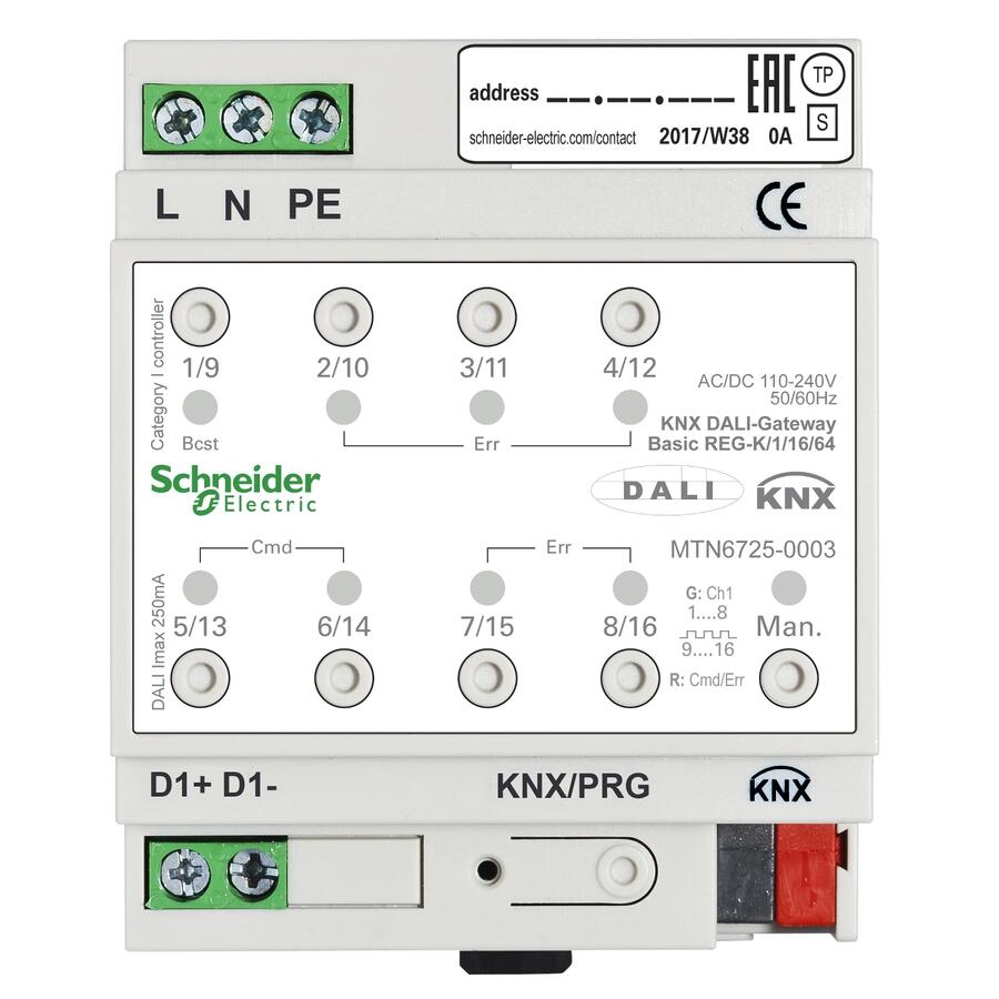 施耐德莫頓KNX智能照明控制系統(tǒng)MTN6725-0004	KNX DALI網(wǎng)關 雙通道		