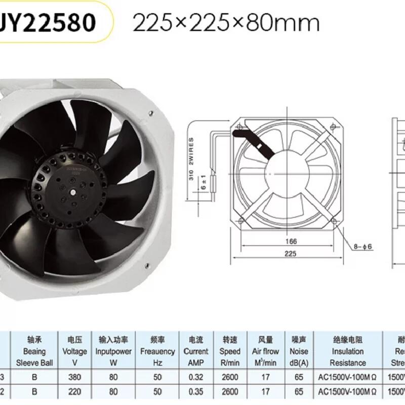 SHJY JY22580HBL2 JY22580HBL3 甲云 軸流風機 全金屬耐高溫風扇