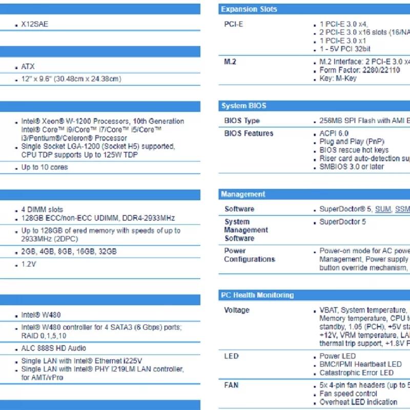 MBD-X12SAE-B ATX LGA1200-Sockel W480 服務器主板