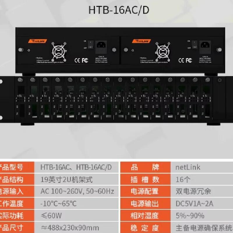 HTB-16AC/D 19英寸2U雙電源冗余電信級16槽光纖收發(fā)器插片式機(jī)框