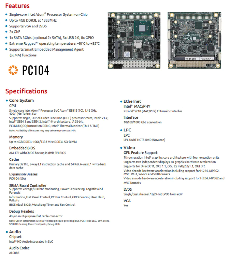 CM1-BT1-E3815 Single Board Computer單板計算機