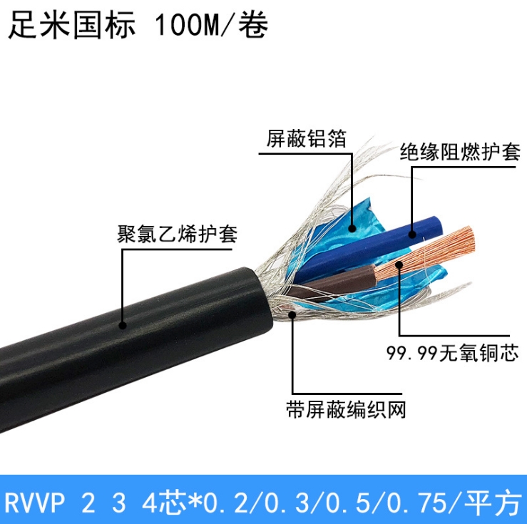 屏蔽RVVP2*0.5控制電源抗干擾多股純銅軟電纜 kvvp控制線