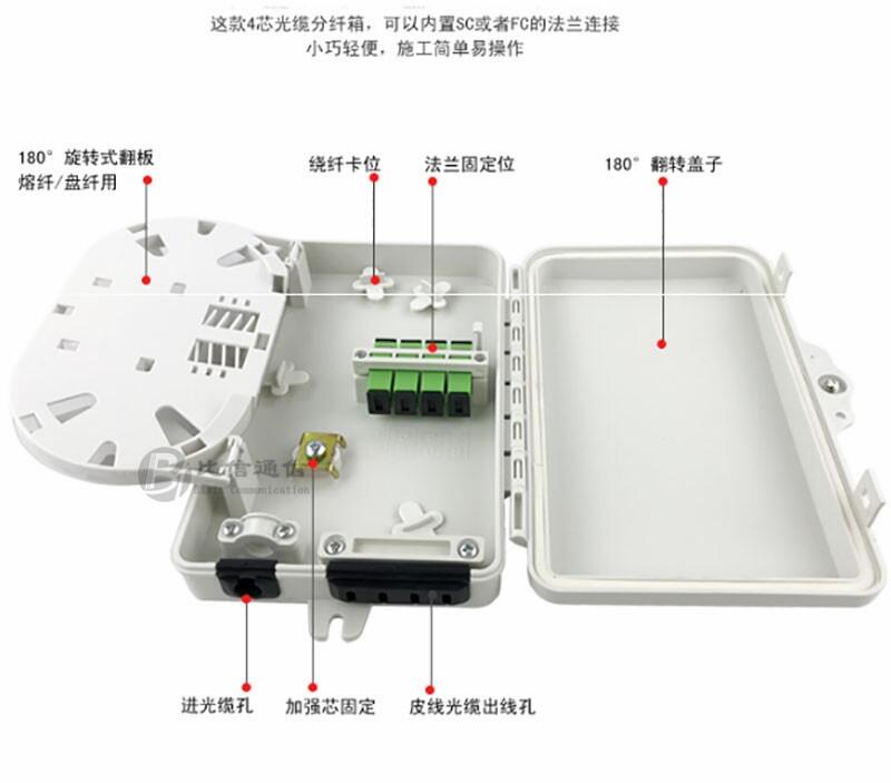4芯光纖分纖箱圖文介紹 ftth光纖到戶4芯光纜分纖箱