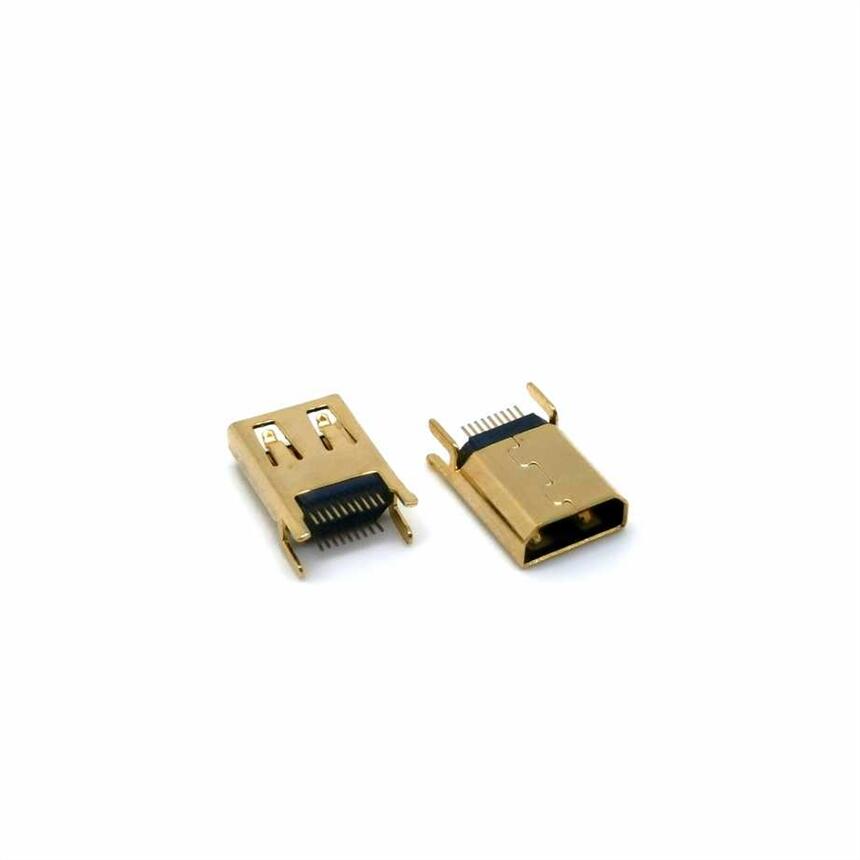 HDMI 19P夾板母座 D型口夾板母座 鍍金外殼