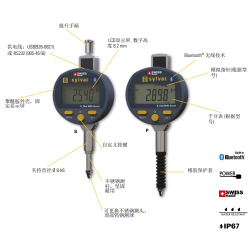 瑞士施瓦格SYLVAC迷你藍(lán)牙數(shù)顯百分表805-6123