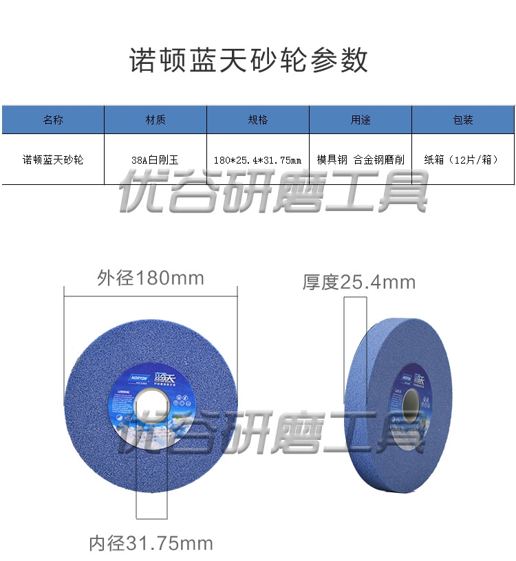 白剛玉諾頓藍(lán)天工具磨平面磨床圣戈班砂輪沙輪片180*25.4*31.75