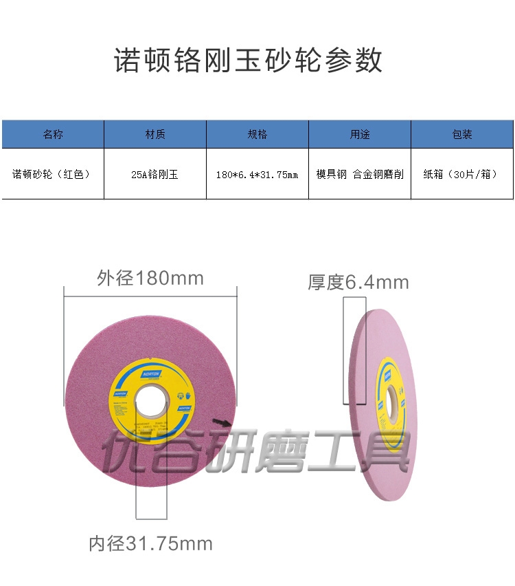 鉻剛玉諾頓工具磨平面小磨床圣戈班砂輪磨盤沙輪片180*6.4*31.75