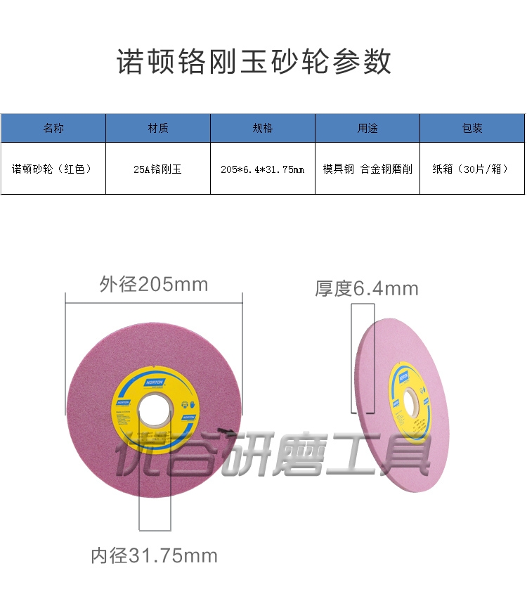 鉻剛玉諾頓工具磨平面小磨床圣戈班砂輪磨盤沙輪片205*6.4*31.75