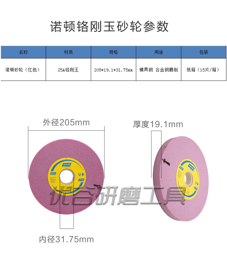 鉻剛玉諾頓工具磨平面小磨床圣戈班砂輪磨盤沙輪片205*19.1*31.75