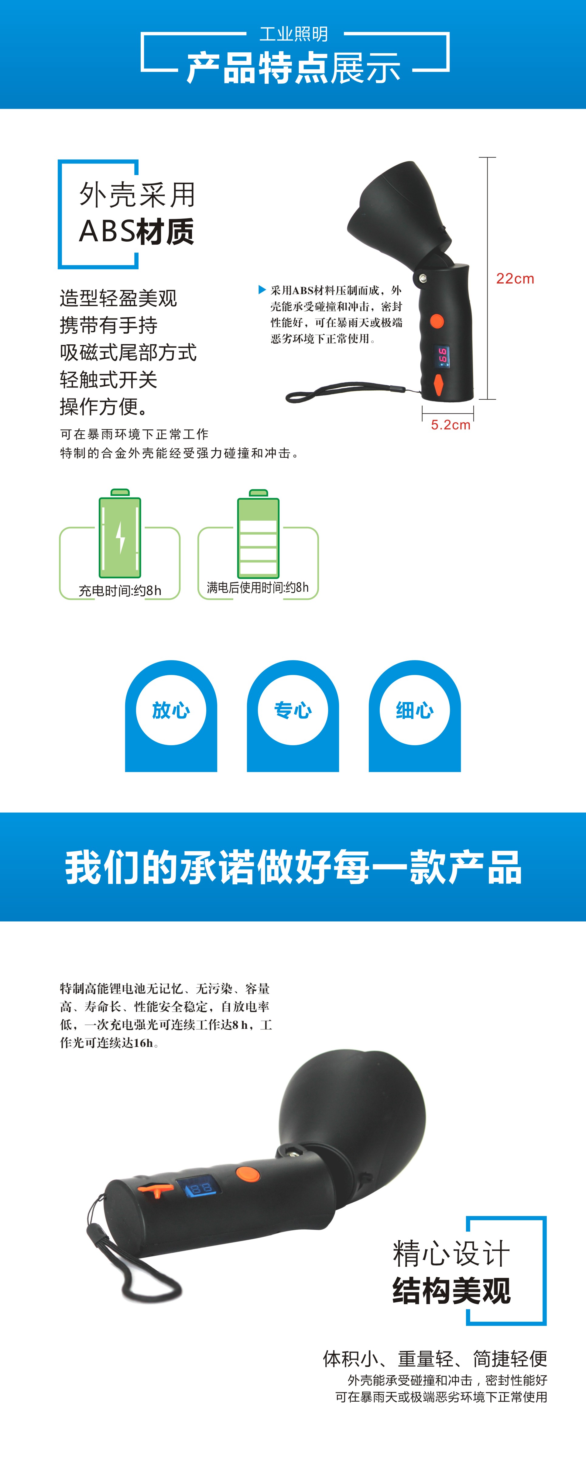 潤光照明多功能巡檢工作燈3W6W磁力吸附BJQ6050A