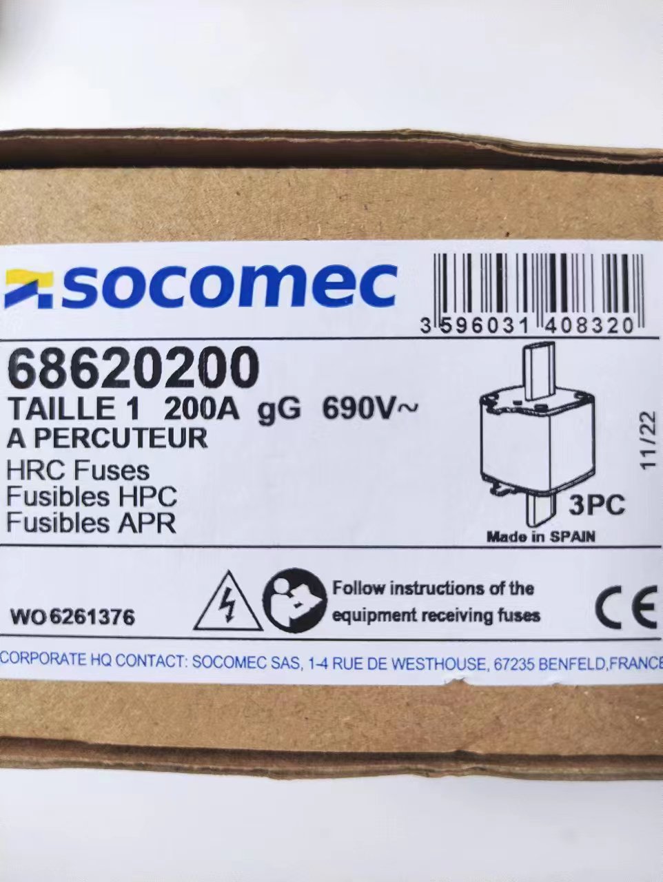 SOCOMEC熔斷器NH1/200A/PartNo.68620200