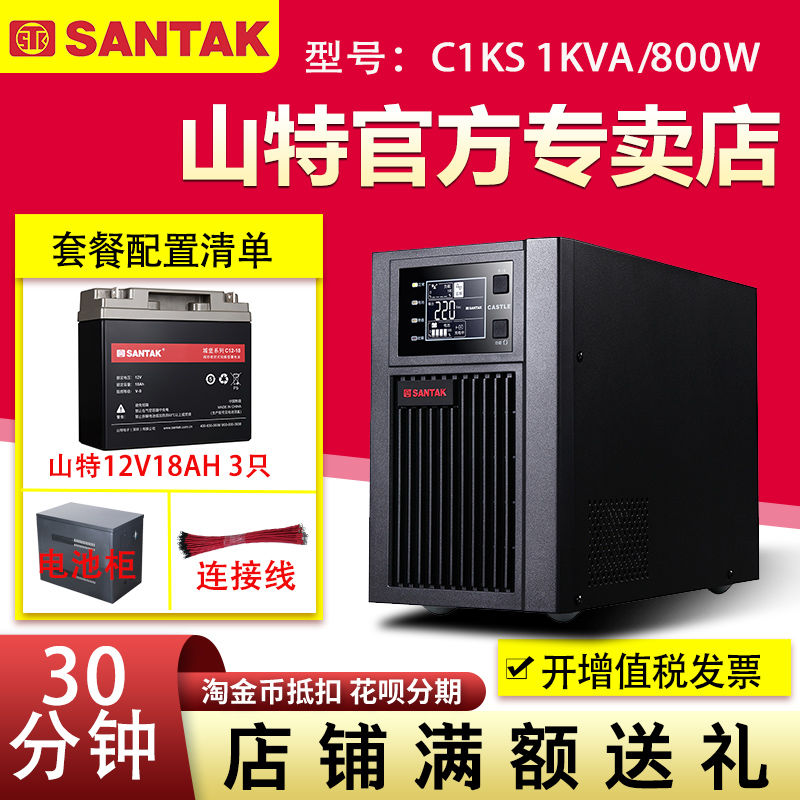 山特UPS不間斷電源C1KS 1KVA/800W機房在線式供電30分鐘含蓄電池