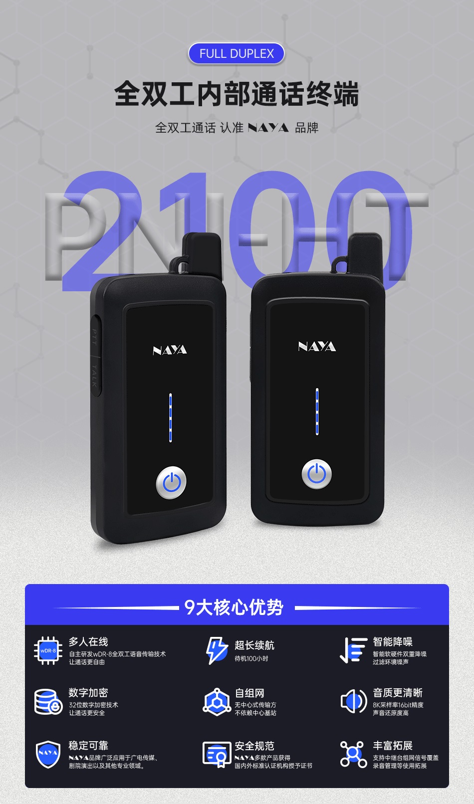 NAYA納雅多方通話全雙工內(nèi)部通話系統(tǒng)PNI-HT2100多人-4路套裝