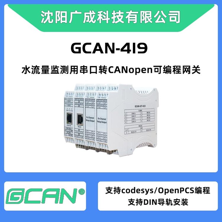 廣成科技水流量監(jiān)測(cè)用串口轉(zhuǎn)CANopen可編程網(wǎng)關(guān)GCAN-419