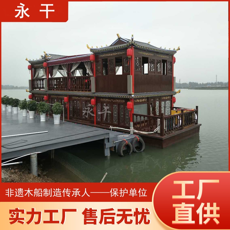 天鵝湖酒店門口餐飲船定制大型雙層畫(huà)舫船景區(qū)旅游觀光電動(dòng)游船