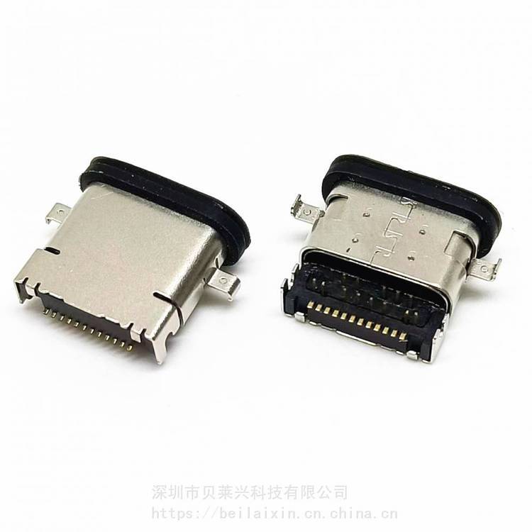 USB3.1TYPE-C24PIN防水母座沉板1.4前插后貼翻邊\/直邊IP67級(jí)