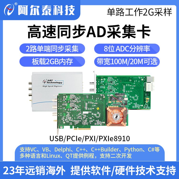 阿爾泰USB\/PICe\/PXI\/PXIe8910高速同步AD采集卡2路8位2GS\/s采樣