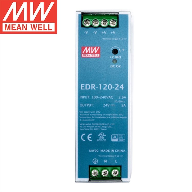 明緯EDR-120-24V\/12V\/48V120W工業(yè)用DIN導軌型單組輸出薄型電源