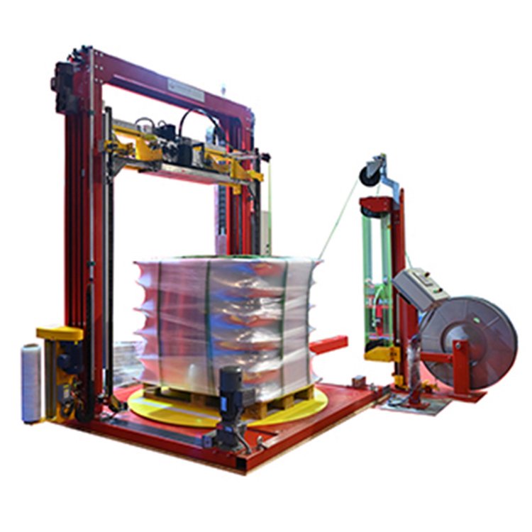 打帶纏膜二合一自動包裝機(jī)，占地小、可移動式的自動打帶、纏膜