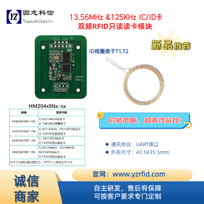 圓志科信全協(xié)議14443A\/B\/15693\/二代證UID讀卡模塊