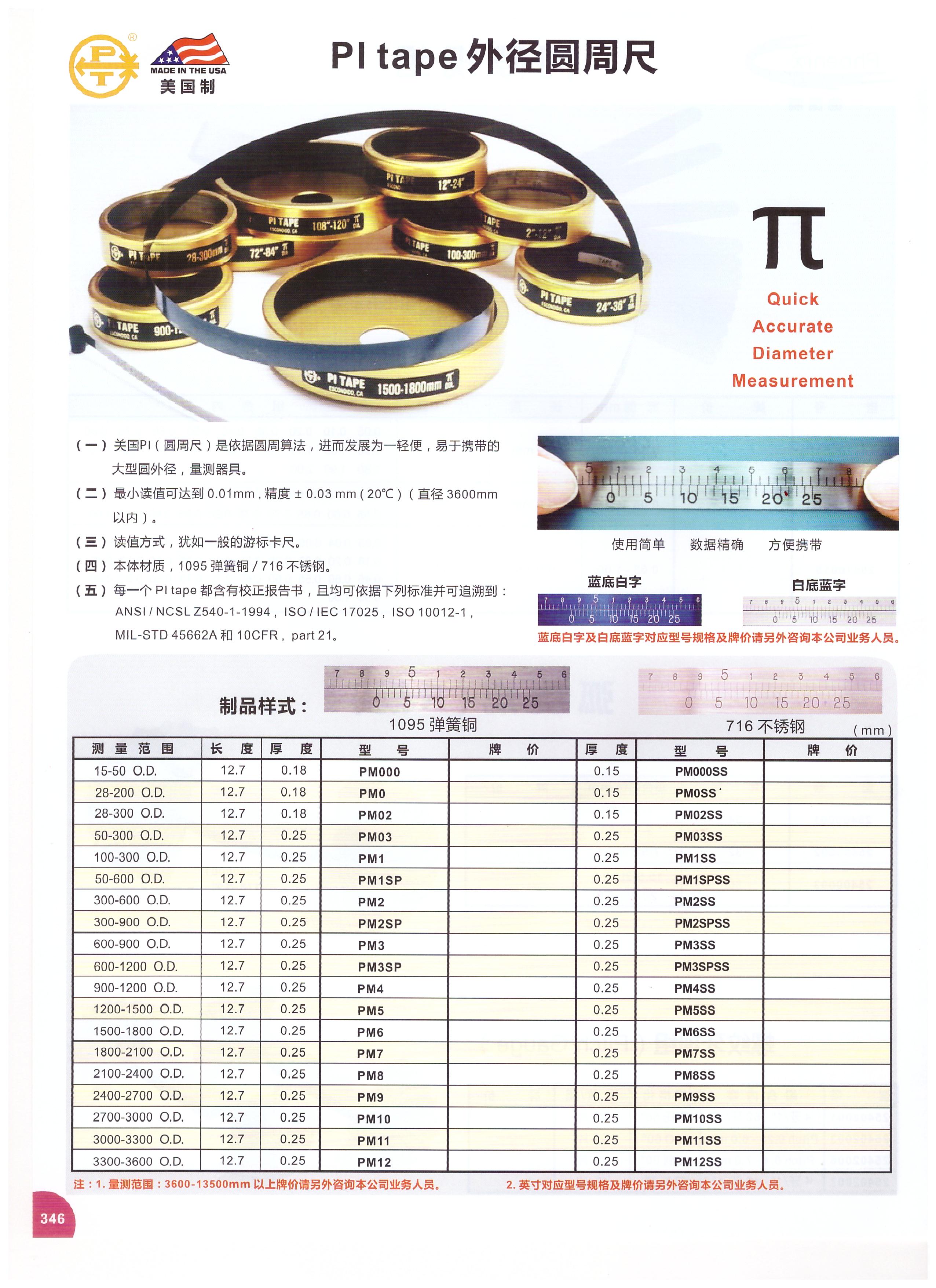 批發(fā)零售美國產(chǎn)PITAPE直徑圓周尺PM1SS國內代理商之一