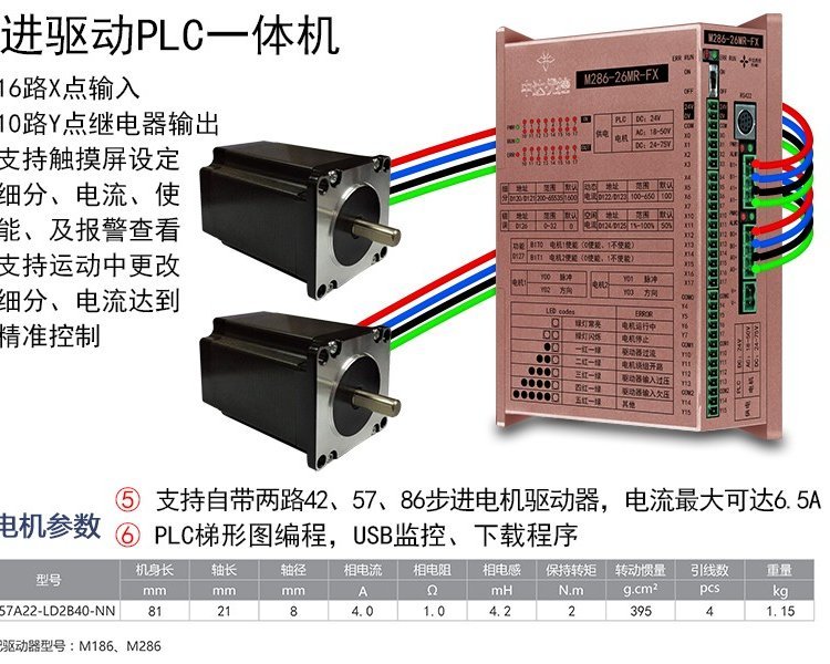 中達(dá)優(yōu)控PLC步進(jìn)電機一體機支持425786步進(jìn)電機控制控制驅(qū)動器兼容三菱FXCPU編程