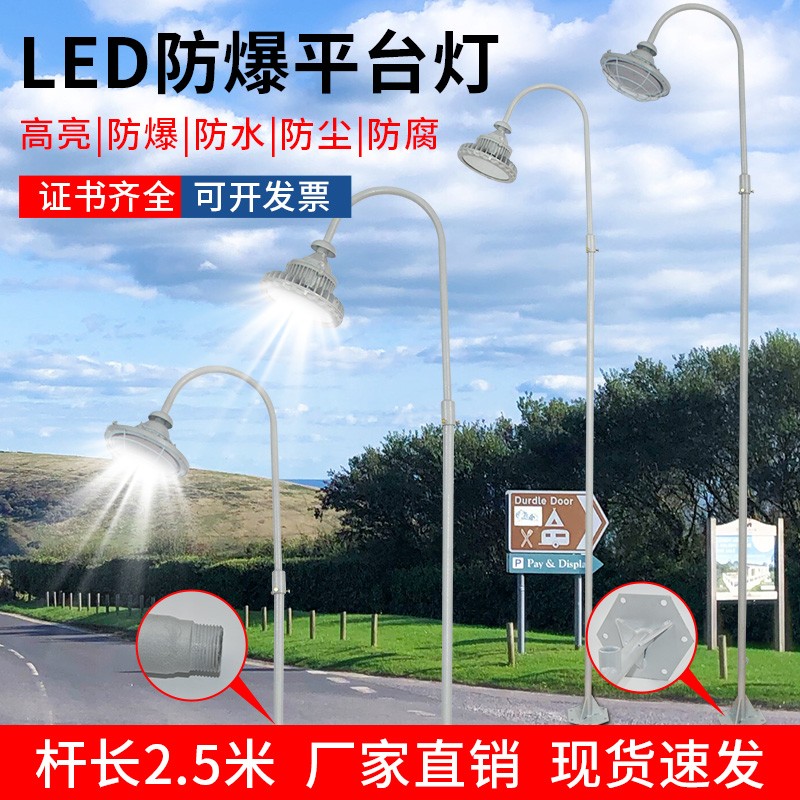 防爆立桿式LED三防燈2.5米護(hù)欄式平臺(tái)燈50W70W三防工廠燈IP65彎燈