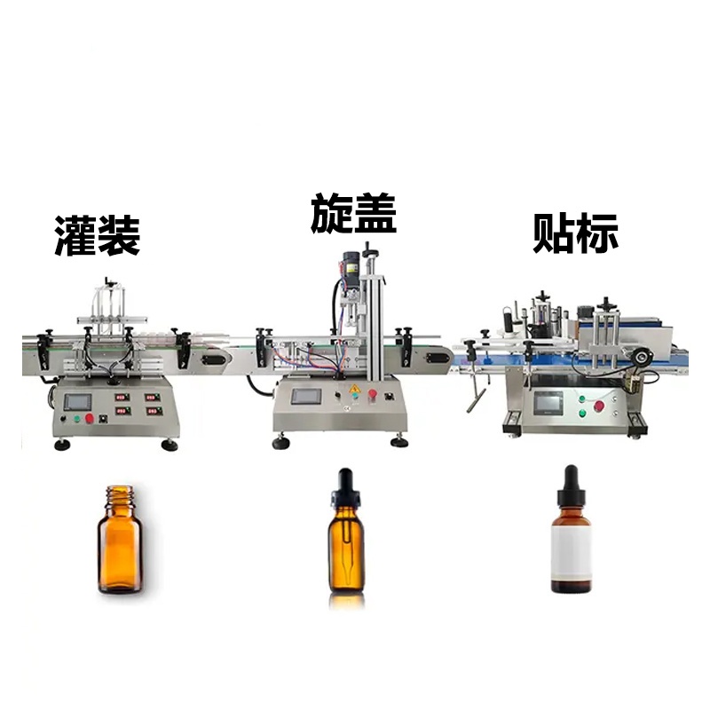 小型全自動液體灌裝線桌面式圓瓶旋蓋貼標(biāo)機(jī)牛奶果汁四頭罐裝設(shè)備