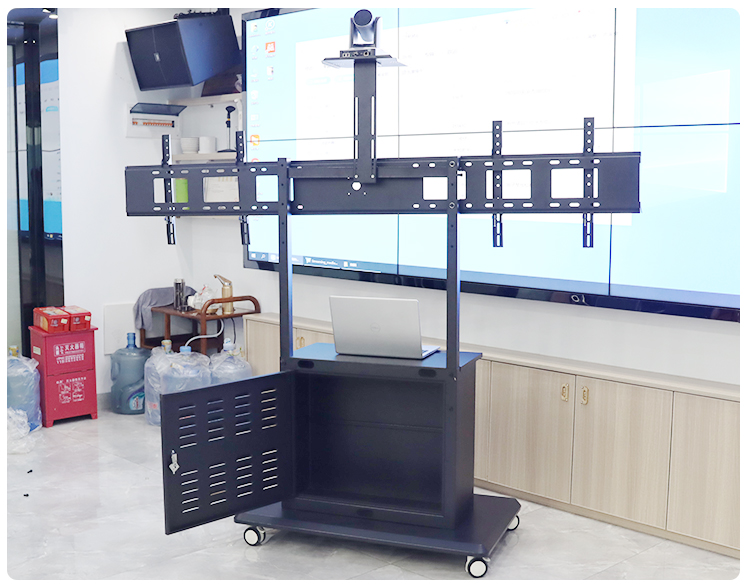 雙屏42\/50\/55\/60\/65寸電視移動架左右拼接液晶屏落地推車帶主機(jī)柜