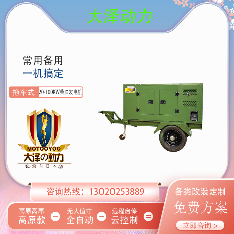 拖車款大澤動力202530405075100KW撬裝式柴油發(fā)電機(jī)集裝箱防雨型