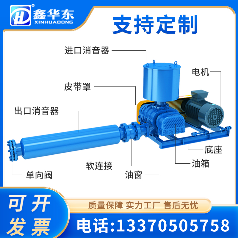 華東高壓三葉羅茨鼓風機雙油箱風冷250口徑型號15kw千瓦高效節(jié)能